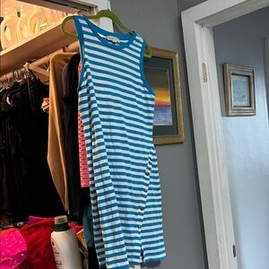 MICHAEL Michael Kors Blue and White Striped Sleeveless Dress